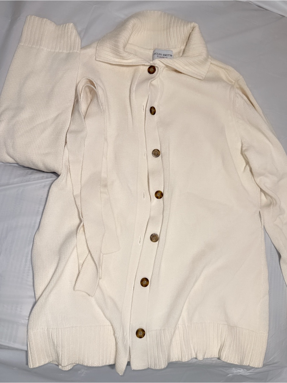Jaclyn Smith Cream Button-Front Knit Cardigan
